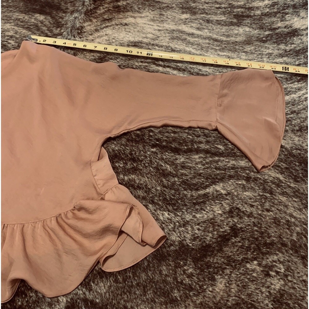 TOPSHOP Size 4 Boho Peach 3/4 Sleeve Ruffle Blouse Shirt EUC - Picture 5 of 8